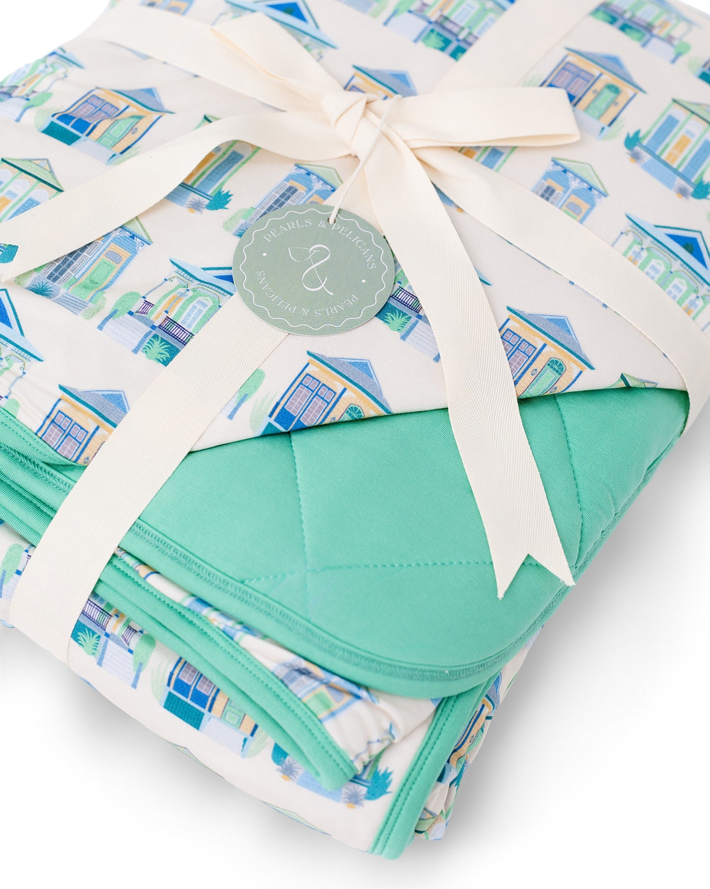 Home Sweet Nola Green Large Throw Quilt Blanket