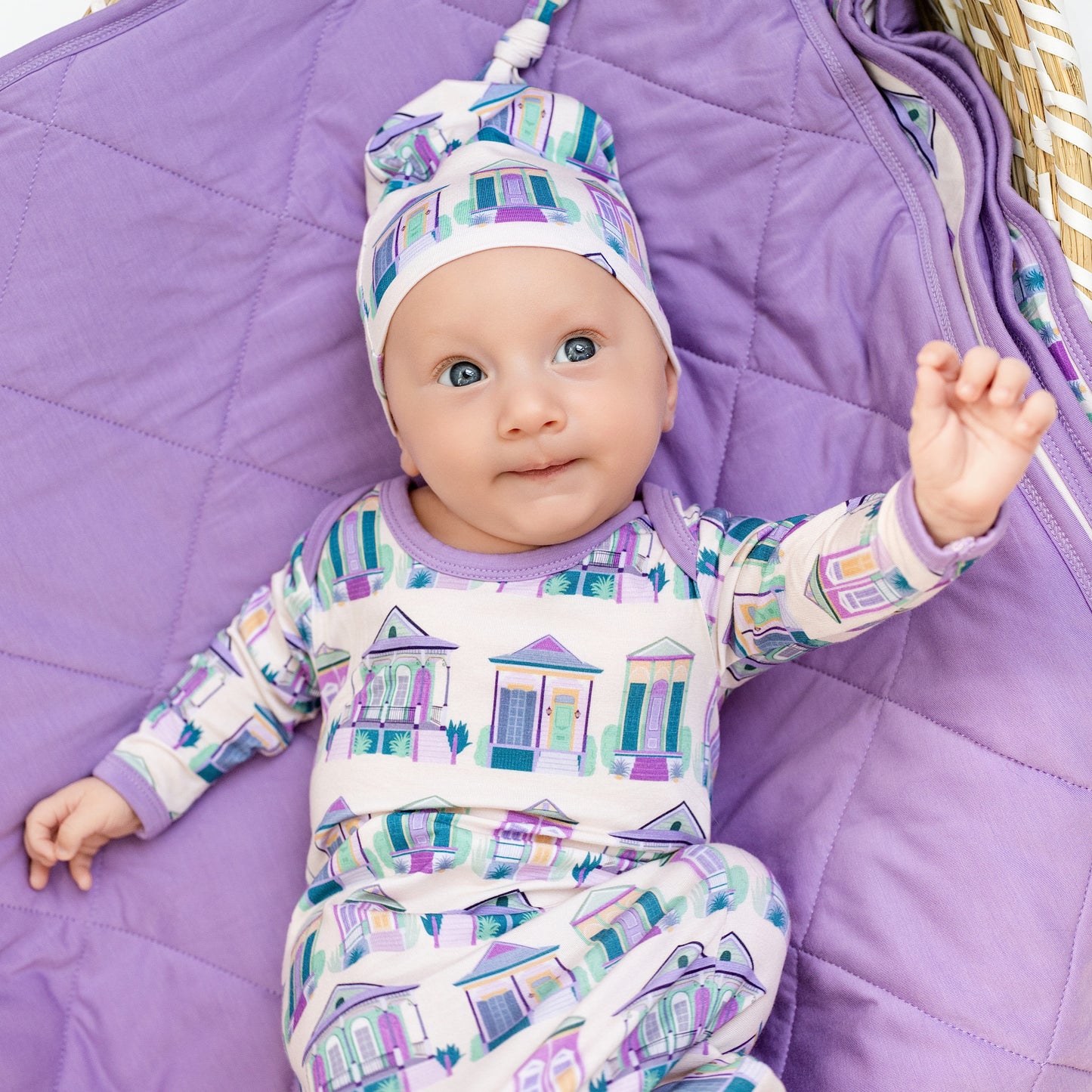 Home Sweet Nola Purple Sleepy Gown & Beanie Hat
