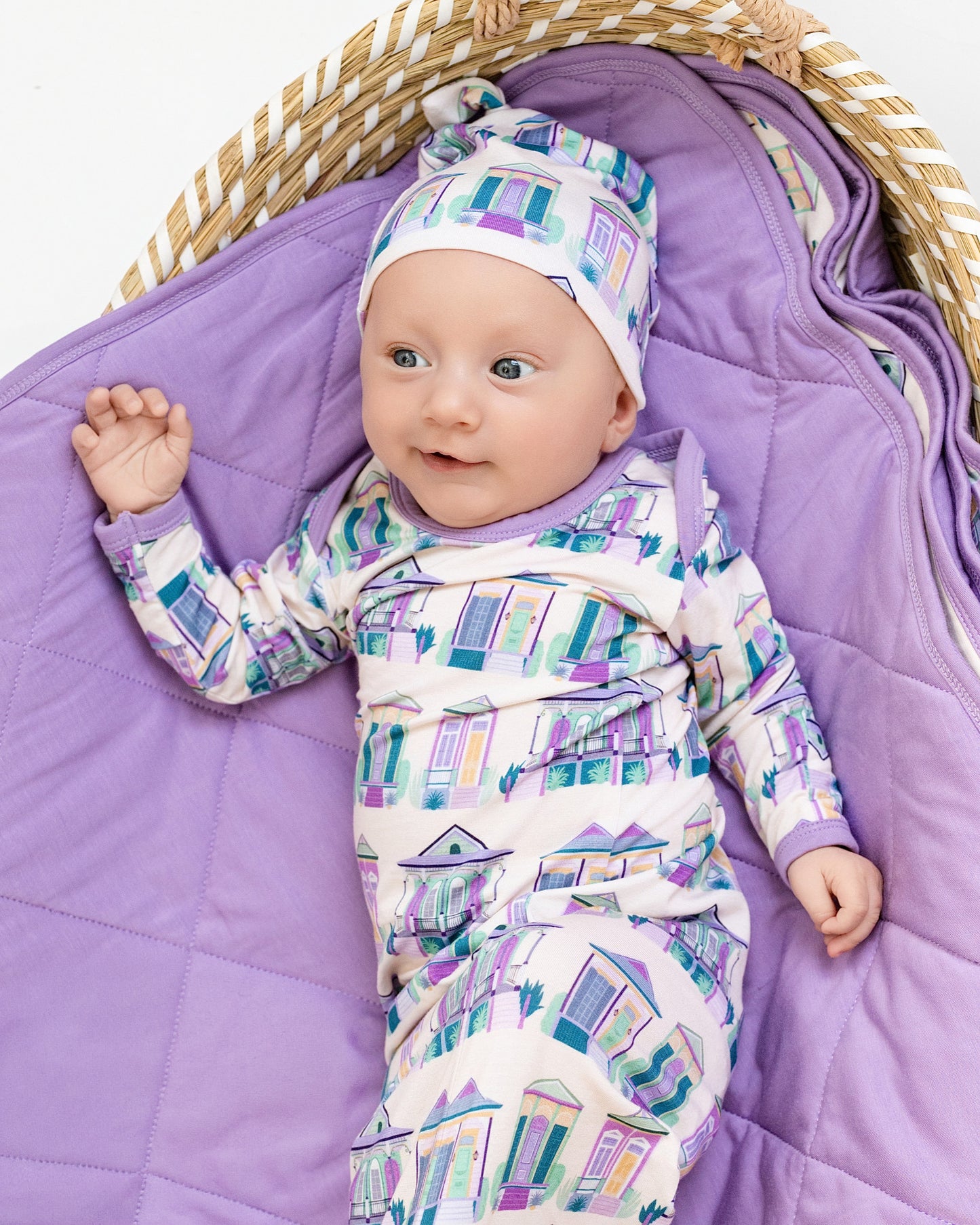 Home Sweet Nola Purple Sleepy Gown & Beanie Hat