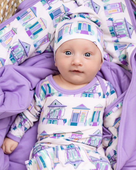 Home Sweet Nola Purple Sleepy Gown & Beanie Hat