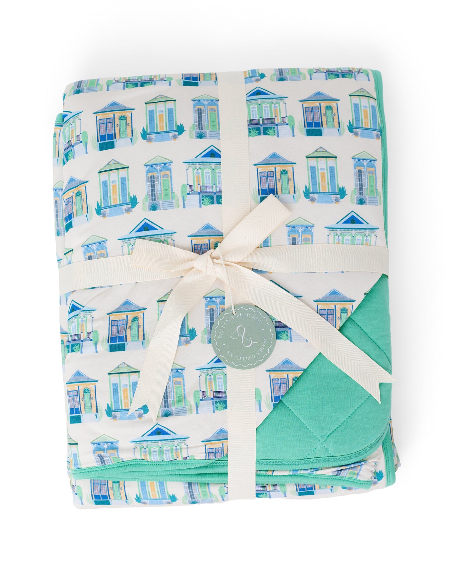 Home Sweet Nola Green Large Throw Quilt Blanket