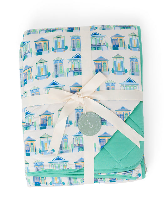 Home Sweet Nola Green Small Throw Quilt Blanket