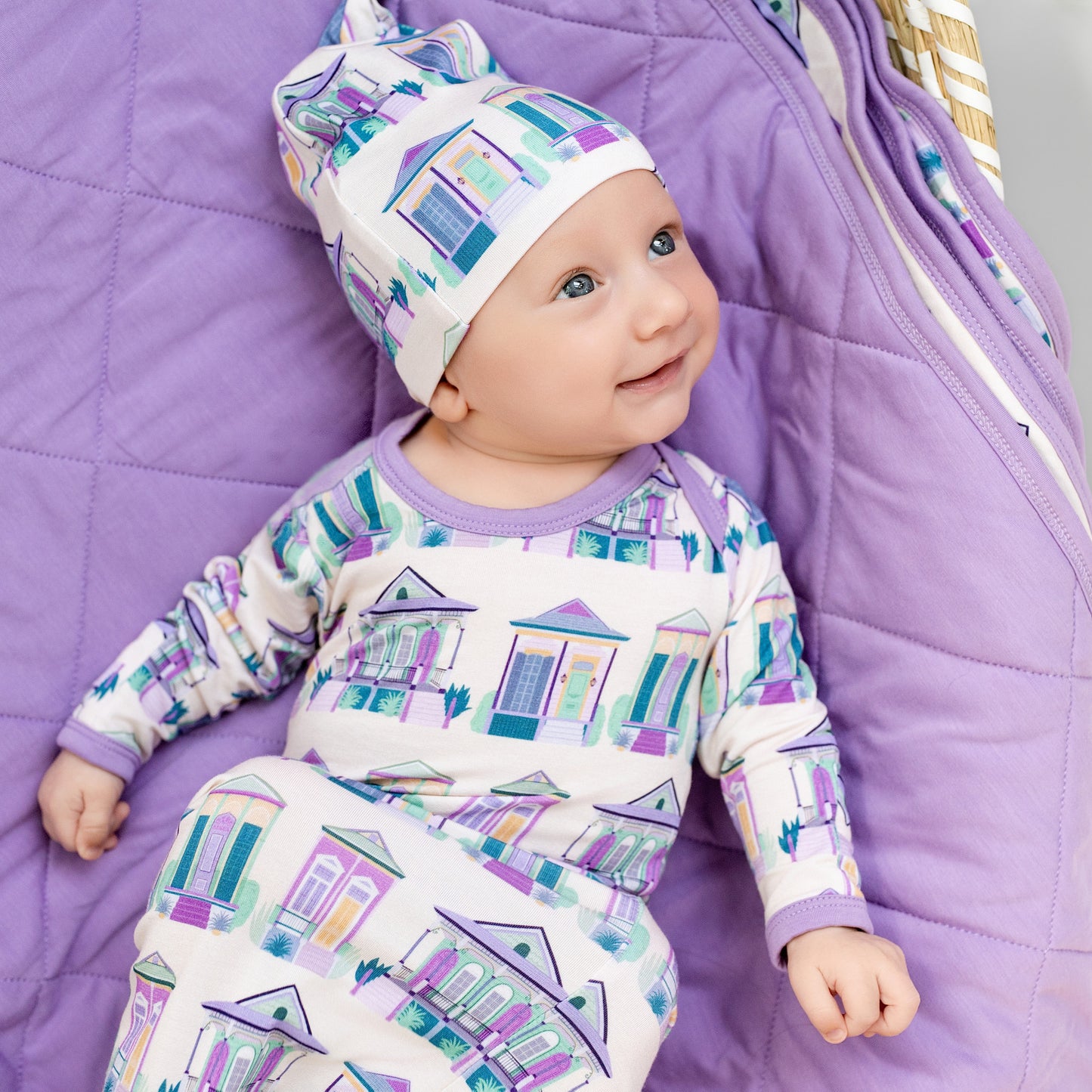 Home Sweet Nola Purple Sleepy Gown & Beanie Hat